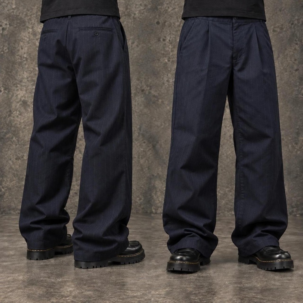 36x30 Navy Pinstripe Pleated Baggy Wide Leg Dress Pants